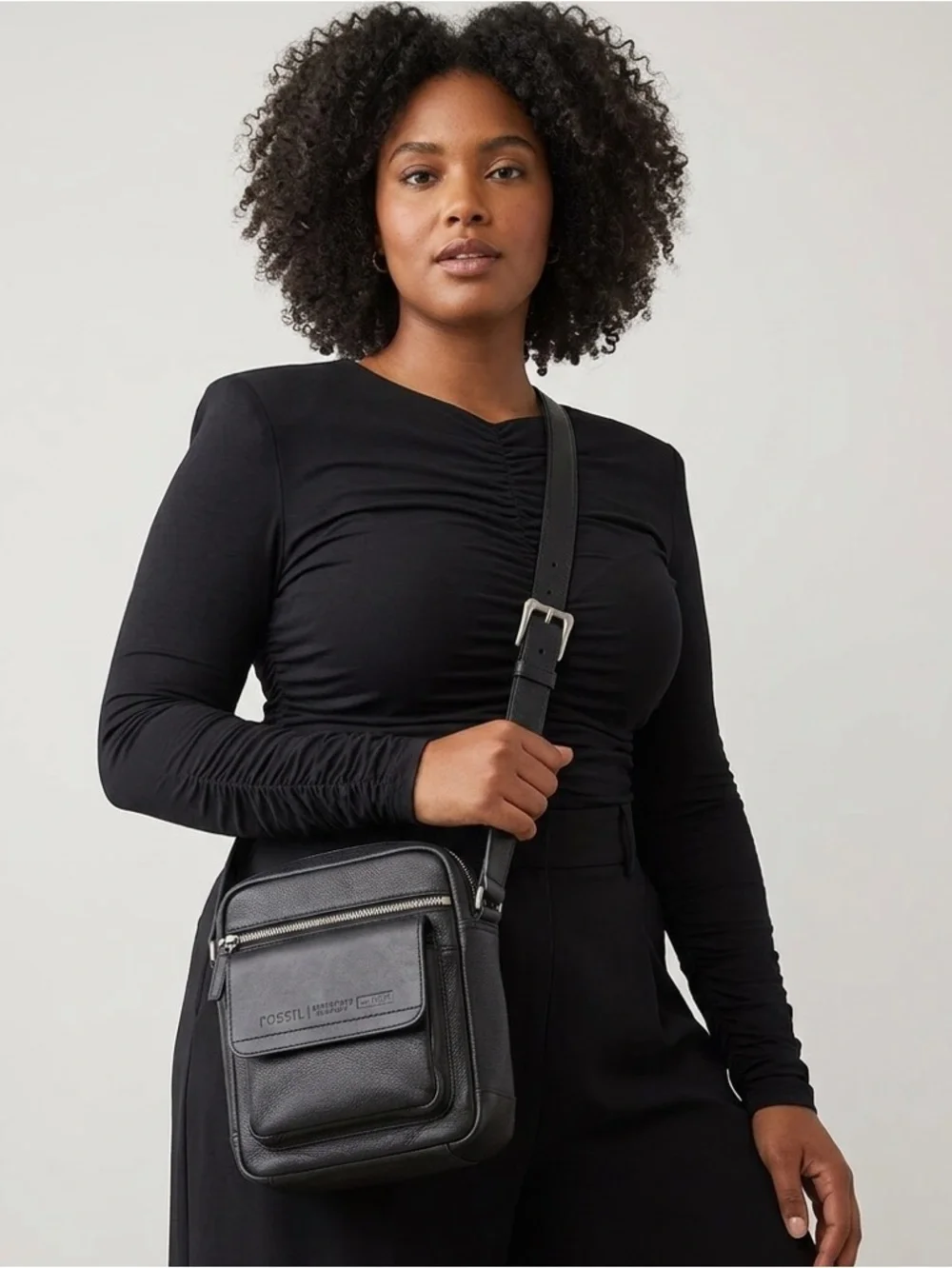 Fossil Expedition co. Black Leather‎ Messenger Rare Vintage Crossbody Bag